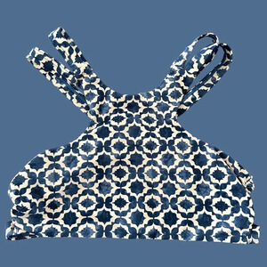 Tori Praver Seafoam Womens Medium Blue Print Smocked Strappy Bikini Top Swimwear